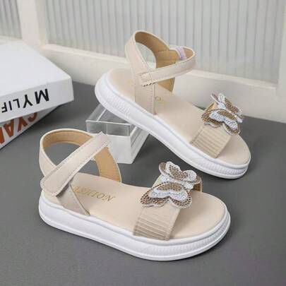 1 par de sandalias de bebé con suela gruesa blanca, de malla, con decoración de perlas, diamante de imitación y lazo, diseño de , suela blanda y punta abierta, adecuadas para niñas de 3 a 12 años, para uso diario, viajes, fiestas, vacaciones, primavera/verano 2026