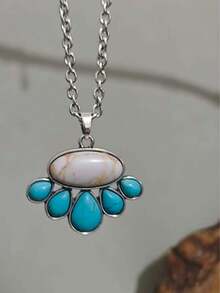 女士新款休闲西部牛仔风格绿松石吊坠，适合日常佩戴 - 水滴 - 查看 16