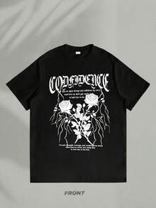 Camiseta para hombre con estampado de rosas y texto en blanco estilo Y2K streetwear ideal para looks urbanos regalo perfecto para novio o novia regalo diario moda urbana - Negro - Ver 2