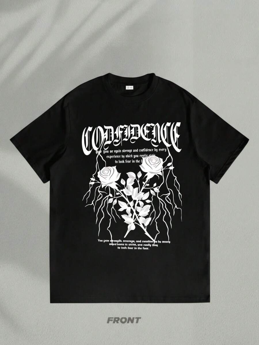 Camiseta para hombre con estampado de rosas y texto en blanco estilo Y2K streetwear ideal para looks urbanos regalo perfecto para novio o novia regalo diario moda urbana