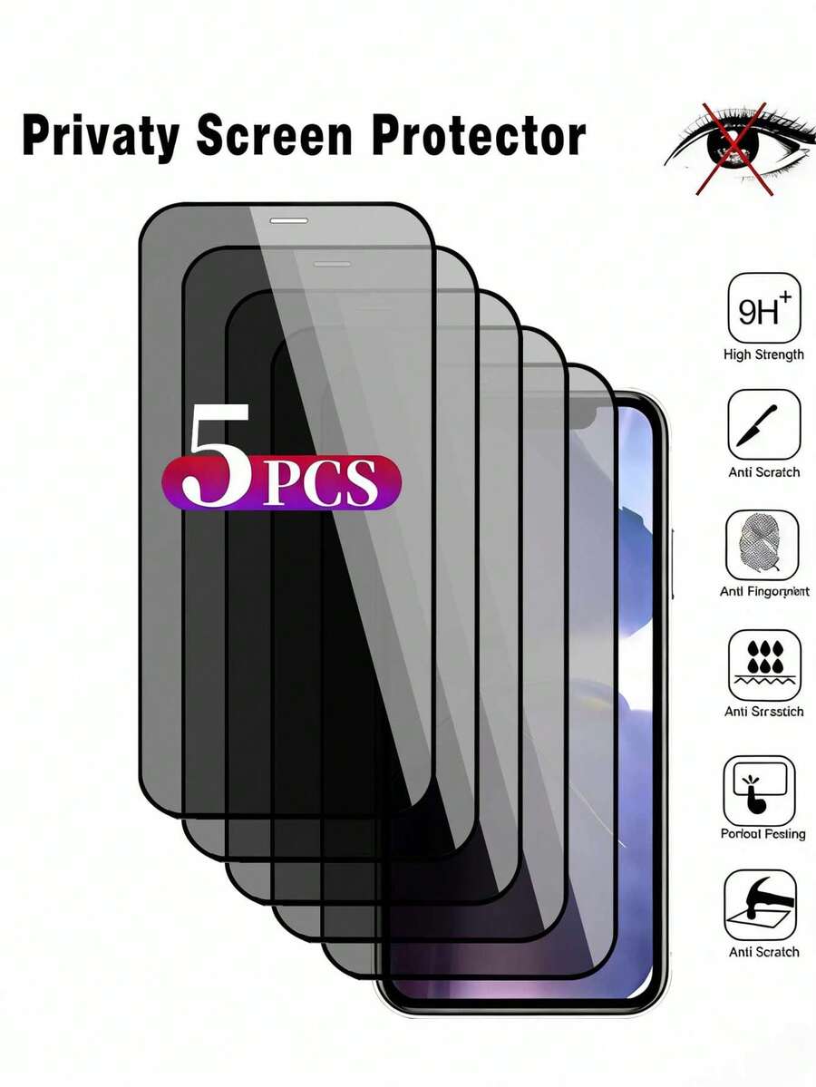 Yezodawee 5片装隐私保护全屏钢化玻璃屏幕保护膜，防窥全屏手机保护膜，兼容 17/15/15 Plus/15 Pro/15 Pro Max/16 Pro Max/14/14 Pro/14 Pro Max/14 Plus/13/13 Pro/13 Pro Max/12/12 Pro/12 Pro Max/11/11 Pro Max/11 Pro/X/XS/XS Max - 黑色 - 查看 1
