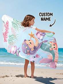Personalized Children's Beach Towel, Perfect Summer Birthday Gift, Suitable For Various Summer Occasions. Customizable Beach Towel And Accessories, Applicable For Beach, Swimming Pool, Travel, Camping, Yoga And Other Scenarios. - Multicolor - View 5
