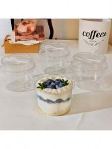 1/10pcs Reusable Round Pudding Cup Set, Includes Cups, Cups With Spoon Lids, Reusable Party Cups, Cups With Spoon Lids, Novel Mugs, Transparent Mousse Cake Boxes, Yogurt Cups, Reusable Party Cups, Hand Wash Only, Suitable For Birthday, Graduation, Bachelor Party, Wedding Season, Tableware, Party Supplies, Round Cups, Elegant Dessert Cups, Reusable Material, Durable Plastic, With Spoon, Pudding Container, Dessert Lovers - View 3