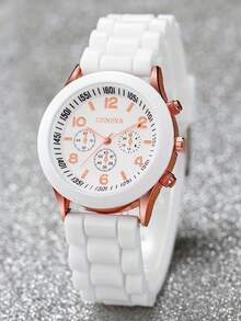 Women's New Fashion Luxury Brand Watch, Silicone Strap Quartz Wristwatch, Ladies Watch - White - View 4