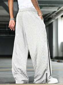 Men's Wide Leg Printed Drawstring Waist Street Pants, Fall - màu đen - Xem 6