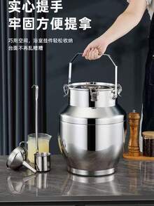 不锈钢密封桶，加厚茶叶罐，运输桶，食用花生油桶，牛奶桶，酒桶，油桶，大容量家用储米桶，防潮储粮，锁扣设计，双层密封盖，适用于存放大米、面粉、谷物、大豆、花生、食用油、茶叶、宠物食品等。一桶多用，满足不同需求，镜面抛光内壁，易于清洁。 - 查看 4