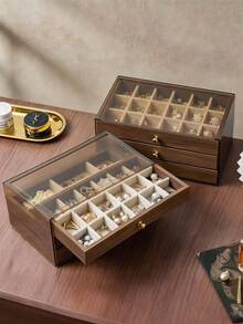 1pc Luxury Black Walnut Jewelry Box, 3-Layer Wooden Jewelry Storage Box, Drawer-Style Desktop Organizer, Acrylic Material, Classic Style, Can Store Earrings, Rings, Necklaces, Bracelets, Pendants, Also Can Be Used As Bathroom Storage Box Or Stackable Organizer, Elegant Luxury Display Packaging Box, Also Can Be Used As Decorative Item For Wife's Room - Jewelry Box - View 5