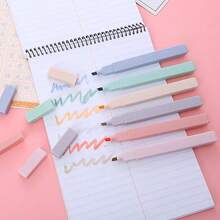 12pcs Muted Tone Fluorescent Highlighter Pens, Large Capacity Colorful Retro Highlighters, Essential For Students Back To School - Multicolor - View 7