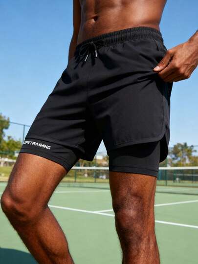 男士户外速干透气运动短裤，印花设计，带拉链口袋和抽绳腰带，适合休闲、户外、运动、度假、钓鱼等场合。