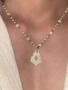 This Handmade Designer Calla Lily Necklace Is A Women's Necklace Featuring A Crystal And Pearl Tassel Pendant.It Is Adorned With An Elegant French Floral Pattern And Bohemian Style, Making It Very Suitable For Parties, Banquets, Weddings, Holidays, Vacations, Dates, And Other Occasions. - 粉色 - 查看 7