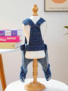 1件宠物服装，犬猫服装，小型犬背带裤，幼犬四肢背带套装 - 闪电图案背带裤 - 藍色 - 查看 5