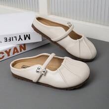 1 Đôi dép công chúa cho bé gái, đế bằng mềm mại, chống trơn trượt, mũi tròn, thiết kế xếp ly, nơ, màu be, dép xăng đan thời trang cho trẻ em. - Màu be - Xem 5
