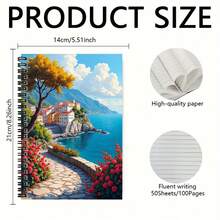 Sổ tay lò xo minh họa phong cách Địa Trung Hải, 100 trang, dung lượng lớn với 50 trang giấy dày. Bìa in hình phong cảnh thị trấn ven biển sống động. Thích hợp để ghi chú công việc, học tập, lên kế hoạch hàng ngày, và là món quà tốt nghiệp hoặc sinh nhật tuyệt vời. - T - Xem 2