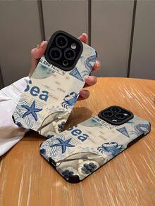 1个复古海洋风优雅竖条纹贝壳、螃蟹、海星图案软壳手机保护套，适合作为生日/节日礼物送给朋友、家人、情侣，兼容及其他型号手机。 - 彩色 - 查看 2