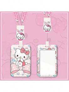 2 Peças Conjunto [Manga + Cordão], Porta-crachá com Cordão Hello Kitty Sanrio - Material ABS Durável, Bolsa Anti-Perda com Capa Protetora - Design de Desenho Animado Fofo Adequado para Homens e Mulheres, Esticar e Puxar Cartão de Identificação, Trabalho, Transporte, Cartão de Refeição, Porta-Carteira de Estudante - Multicolorido - Visão 15
