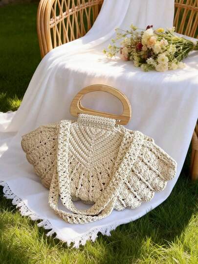 1pc Fashion Women Large Capacity Tote Bag, Minimalist Vacation Style Casual Shoulder Bag, Polyester Material, Handles Decor, Suitable For Daily Commute & Travel, Elegant Lady Handbag