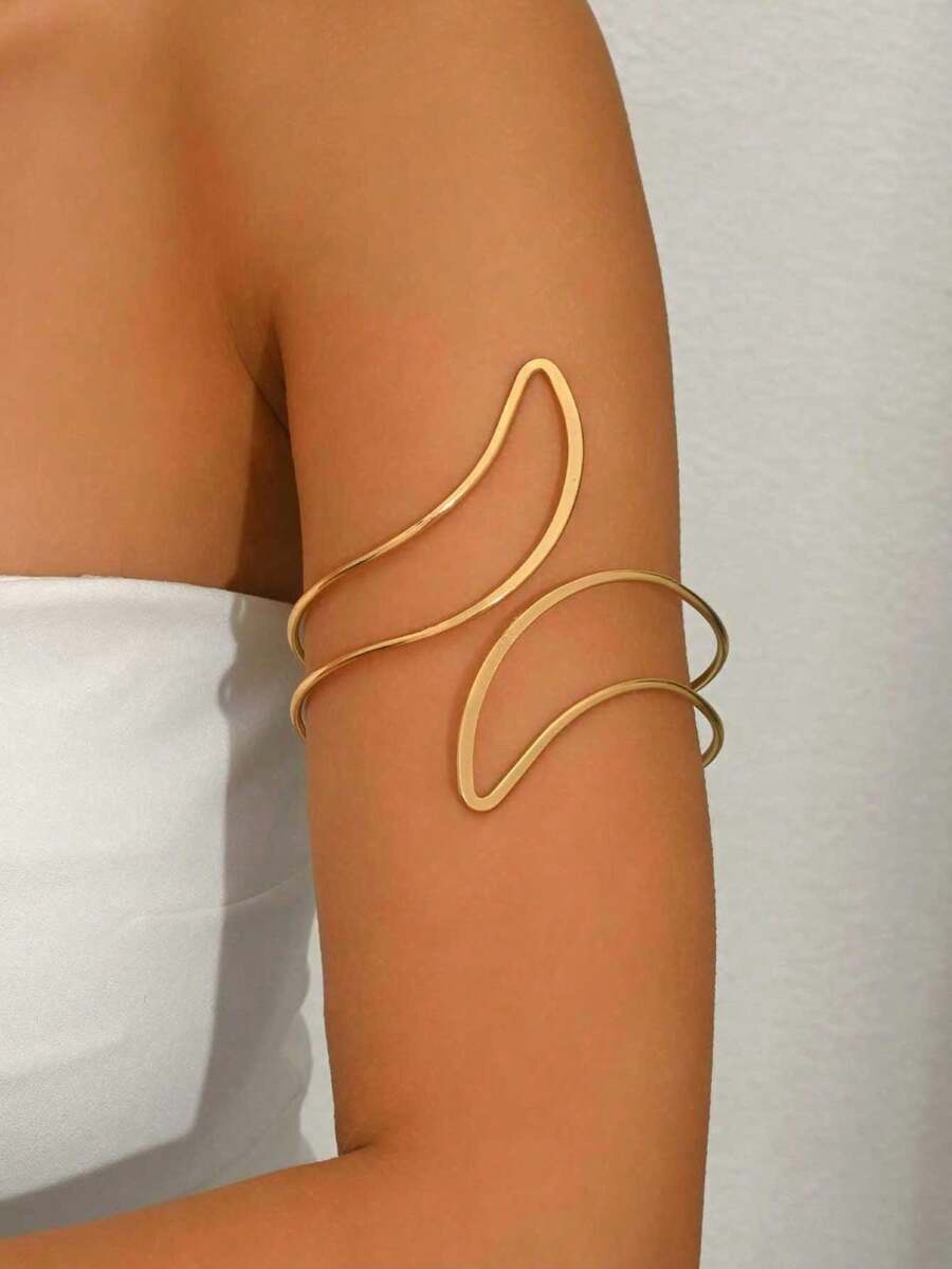 1pc Minimalist Geometric Gold Open Cuff Bracelet, Adjustable Bangle Suitable For Daily Wear, Party And Formal Occasions - Multicolor - View 1