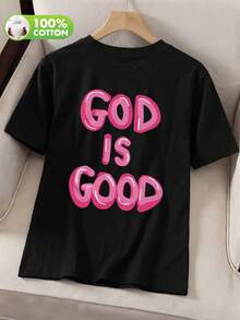 Áo thun nữ in chữ, màu đen, 100% cotton, thích hợp mặc mùa hè, áo thun cotton nguyên chất kiểu dáng thường ngày. - màu đen - Xem 5