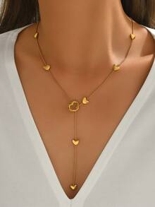 LIEBEIRIS 1件18K镀金极简主义镂空心形不锈钢项链，适合女性日常佩戴和作为礼物 - 金色 - 查看 3