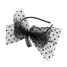 新款欧美派对波点大蝴蝶结蕾丝发箍，多层薄纱发圈发夹新娘发饰 - 黑色 - 查看 5