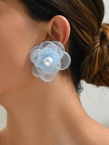 1对女士时尚简约清新风格山茶花耳环，适合日常佩戴和聚会场合 - 彩色 - 查看 8