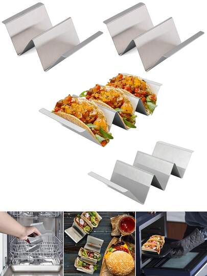 Bộ 2/4 khay đựng bánh taco, giá đỡ bánh taco bằng thép không gỉ kiểu khay, giá đỡ bánh taco nhà bếp có tay cầm, đĩa đựng bánh taco có vách ngăn, dùng được cho lò nướng, máy rửa chén, vỉ nướng, nhà bếp.