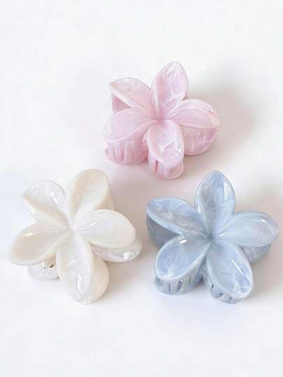 1pc/3pcs Women's Seaside Vacation Style Dali Pattern 8CM Frangipani Hair Claw Clip, Cute And Sweet Flower Ponytail Clip For Back Of The Head, Hair Styling Hair Claw, Fashionable Hair Accessory For Daily Wear Summer Beach Hair Clips