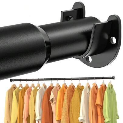 1pc Black Stainless Steel Adjustable Closet Rod, Curtain Rod, Curtain Hook, Telescopic Rod, Closet Hanger, Suitable For Hanging Clothes. Heavy Duty Closet Hook, Metal Closet Rod. Adjustable From 15.75 Inches To 74.8 Inches.