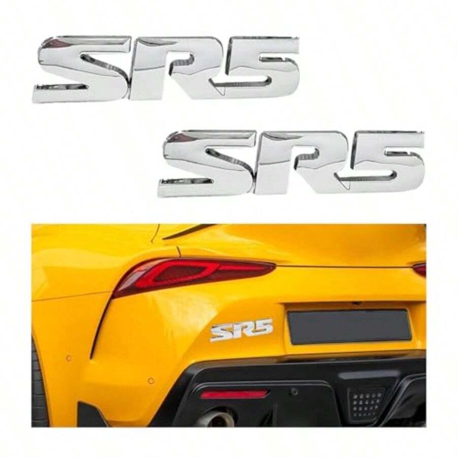 2PCS 3D SR5 Metal Emblem Car Fender Side Rear Tailgate Badge Decal Sticker Self-Adhesive Automotive Decal For Fender Bumper Universal Vehicle Exterior Decor Accessories Silver - SR5銀色 - 查看 1