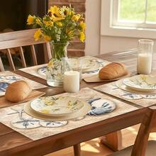 1 pieza Mantel de estilo oceánico, con patrón de conchas, tapete para el desayuno, diseño minimalista, decoración de mesa, accesorio de cocina, mantel de lino, posavasos, agarradera, base para tazón, fácil de limpiar, adecuado para el hogar, comedor, decoración del comedor, juego de regalo, regalo festivo, regalo para amigos - Multicolor - Ver 3