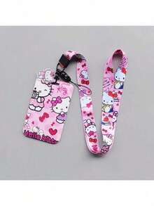 2pcs Set, Lanyard + Card Holder [Licensed] Hello Kitty Campus Photo Clip, Student Stationery Card, Woven Strap Bus Card, Storage Box Keychain, Student Cartoon Protective Case, Transit Card, Couple Transparent Long Lanyard Pendant - Multicolor - View 16