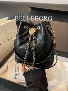 Túi xách nhỏ dáng xô, thêu hình thoi, dây xích, kiểu dáng thanh lịch dành cho nữ. - màu đen - Xem 8