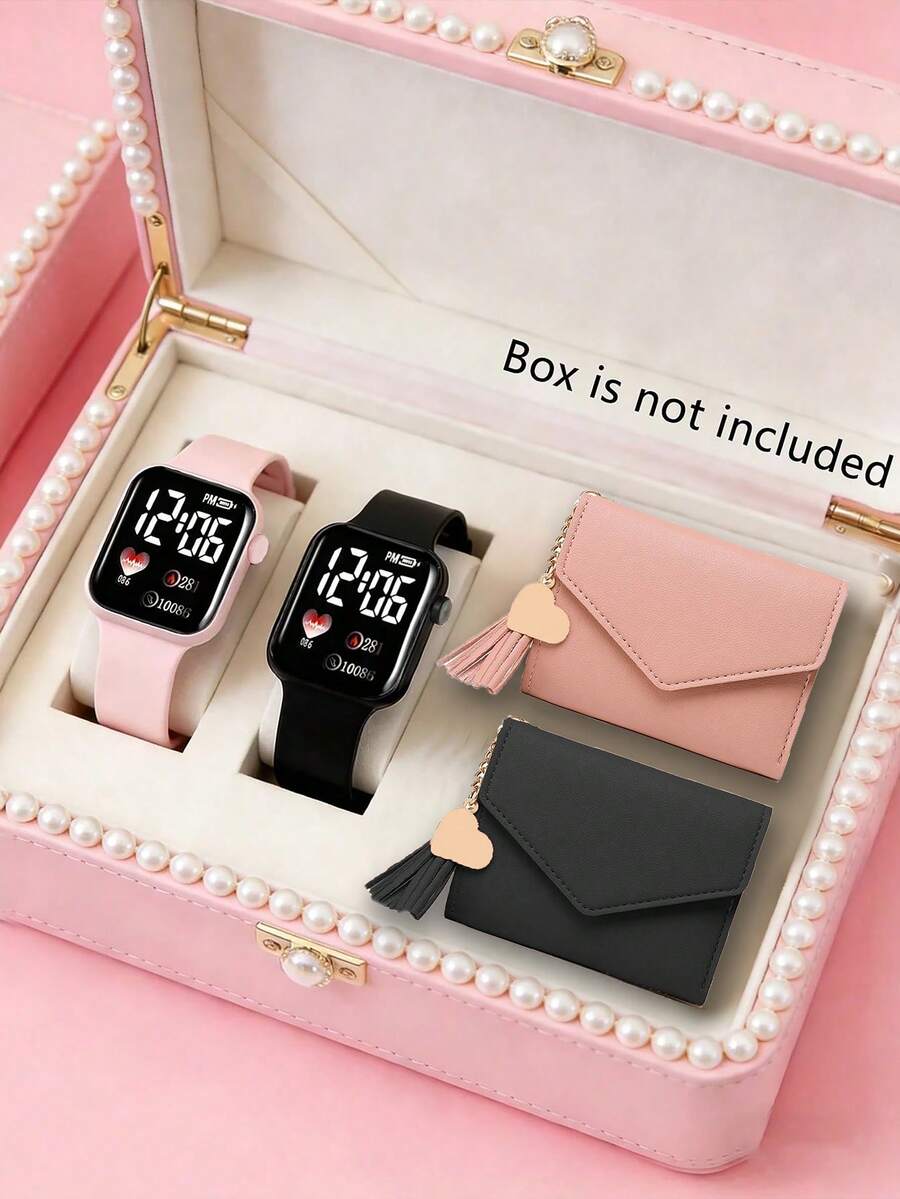 2pcs/4pcs Set Elegant Luxury Women's Watch, Sports Digital Watch With Heart Shape Display & Pendant Wallet, Romantic Elegant Business Suitable For All Occasions, Daily Wear, Luxury Valentine's Day Gift - Multicolor - View 1