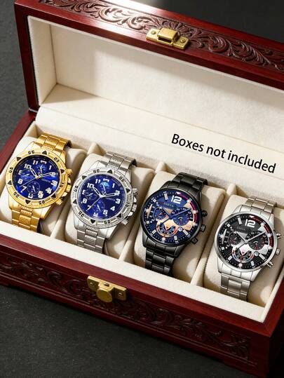 2件/4件套豪华商务男士腕表，大表盘带日历，适合日常佩戴，情人节礼物，情侣腕表，工作日和周末皆宜，父亲节礼物