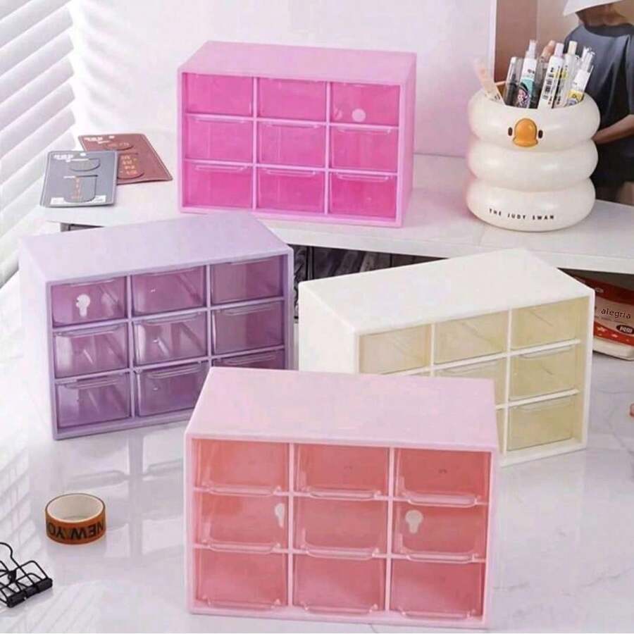 Caja de almacenamiento de cosméticos con 9 compartimentos, organizador a prueba de polvo para el escritorio del dormitorio de estudiantes, estante de almacenamiento de varias capas para tocador de oficina.