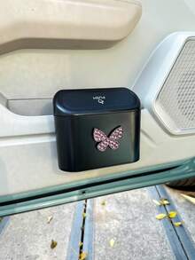 1pc Cute Butterfly Car Trash Can, Butterfly Trash Can Storage Box Black ABS Square Press Trash Can, Waterproof Trash Can. - Butterfly Trash Can - View 3