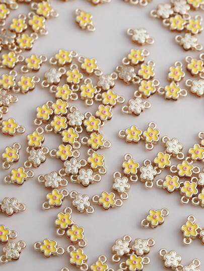10/20/50/100pcs Gold-Plated Double-Layer Flower & Bow Pendant Charms, DIY Necklace Bracelet Earring Jewelry Accessories