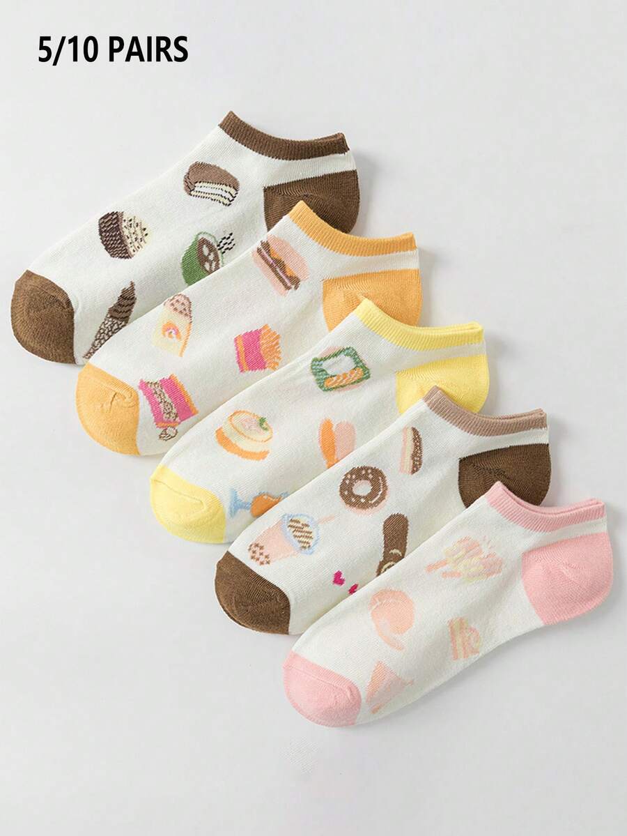 5 Pairs Women's Spring/Summer Korean/Japanese Style Thin Breathable Knit Ankle Socks - Multicolor - View 1