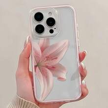 花朵图案 1 件装 粉色边框 透明极简镜头保护 防摔防撞 精致粉色兰花芙蓉图案手机壳，可个性化定制，兼容 16 Pro Max、17/16/15/14 Plus/13/12/11、Air - 彩色 - 查看 2