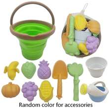 New Vegetable & Fruit Series Beach Toy Set, Includes Foldable Bucket, Shovel, Sand Molds - Multicolor - View 17