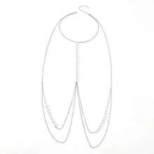 性感时尚高端镶钻胸链、上衣链、婚纱、夜店派对饰品，新款休闲简约仿珍珠吊带背心，少女风可爱串珠吊带背心，珍珠串珠身体链 - 彩色 - 查看 6