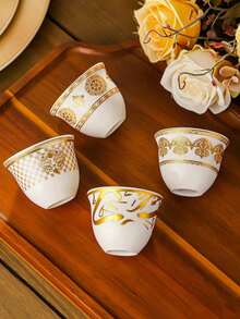 6pcs Ceramic Moonlight Cup Set, Luxury Turkish Style Red Tea Cup & Wine Glass With Gold Rim, Exotic Romantic Afternoon Tea Set, High-Quality Elegant Cups With Aesthetic And Practical Value - Multicolor - View 3