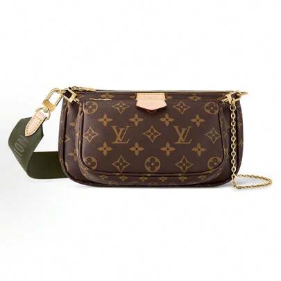  Bolso cinco en uno LOUIS VUITTON Multi Pochette Accessoires Chain Monogram, de lona revestida y patchwork de piel, Mahjong Bag, bandolera, talla normal para mujer, color verde caqui.