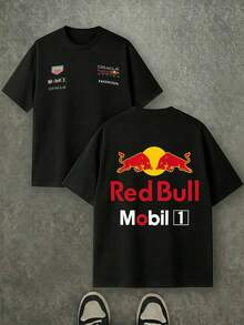 Unisex F1 Racing Inspired Double-Sided Graphic Print Short Sleeve T-Shirt – Comfortable And  For Daily Wear, Motorsport Events And Street Style - màu đen - Xem 1