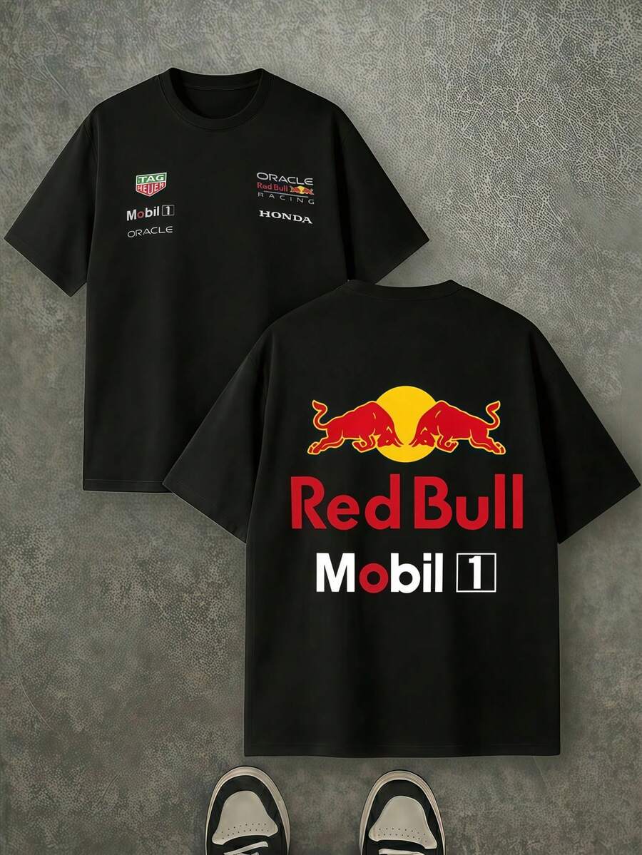 Unisex F1 Racing Inspired Double-Sided Graphic Print Short Sleeve T-Shirt – Comfortable And For Daily Wear, Motorsport Events And Street Style - màu đen - Xem 1