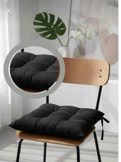 Premium 1 Piece Black Chair Cushion 40*40 Cm – Special Stitched, Tufted, Tie-On Comfortable Seat Cushion