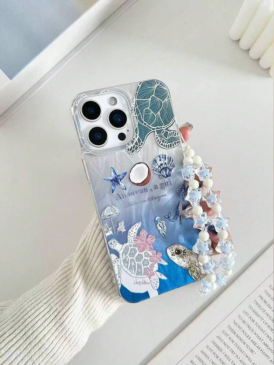 海龟彩绘新款大孔羽毛雪纺IMD渐变PC+TPU一体式亮面喷漆防摔手机壳，附赠串珠手链配件，兼容 17 Pro/17 Air/17/17 Pro Max/16/11/16 Pro/16 Plus/16 Pro Max/16 e/15 Pro Max/13/14/12/XS/XR/7G/8P，兼容三星Galaxy 11/12 Pro/12/12 X/13 Pro/14 Pro/15 Pro，兼容10/9/Note9/12c/Note11 Pro/Note8 Pro - 彩色 - 查看 1