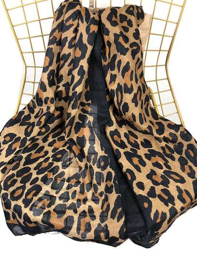 1pc Leopard Print Pattern Scarf, Versatile Long Shawl For Women, Suitable For Spring, Autumn, Winter, Travel, Beach Decoration