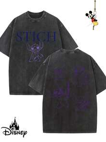 T-shirt homme en coton sous licence Disney, idéal pour les fêtes de fin d'année 2026. Orné d'un motif Stitch, il possède un col rond délavé, une matière douce et confortable, un entretien facile et convient à toutes les occasions : vacances, quotidien, trajets domicile-travail… pour un look festif garanti ! - Noir - Voir 1