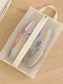 1pc Foldable Breathable Mesh Shoe Bag - Transparent Visual Design, Durable Polyester Large Capacity Shoe Storage Bag, Suitable For Storage In Gyms, Travel, Beaches, Cosmetics And Toiletries - Beige/Black, Washable Bag, Shoe Storage Travel Bag, Portable Handheld Shoe Bag - Multicolor - View 6